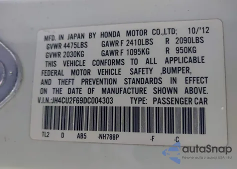 2013 Acura Tsx 2.4 from USA, damaged, VIN JH4CU2F69DC004303